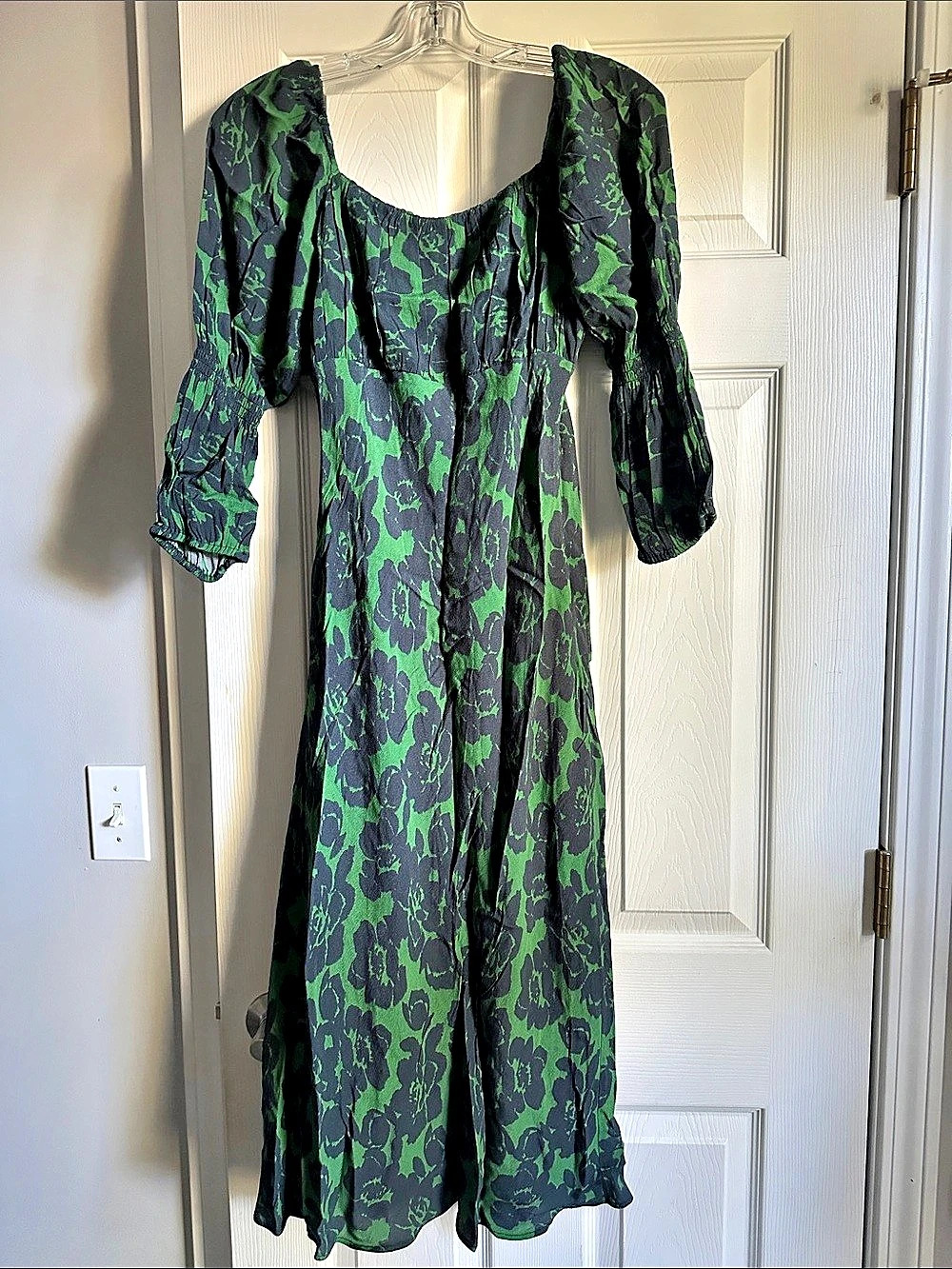 Peter Som Scoop Neck Midi Dress Floral Green & Navy Size 4